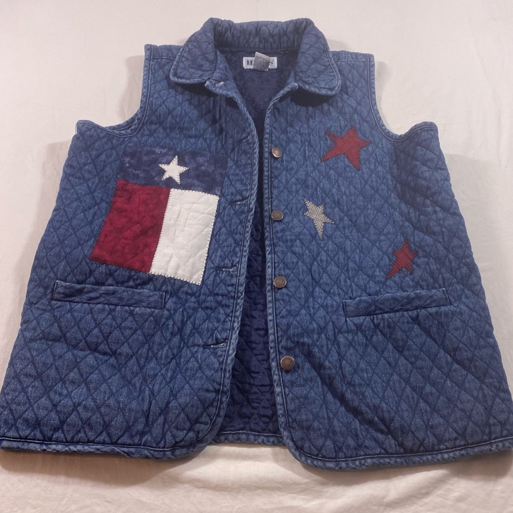 HAIKS Vintage Quilted Vest Women’s Large Denim Patriotic button down collar Top